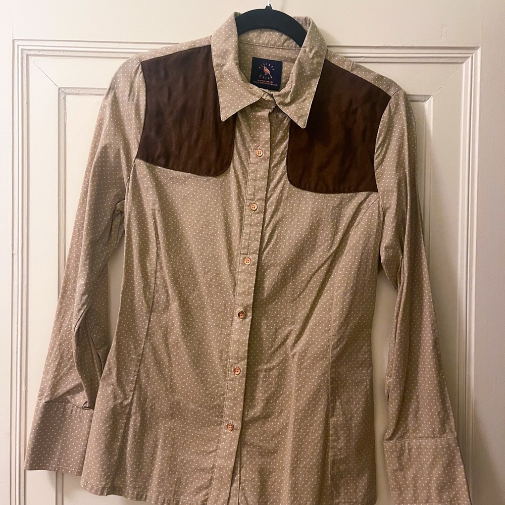 Women's Beige and Brown Button Down Shooting Shirt
